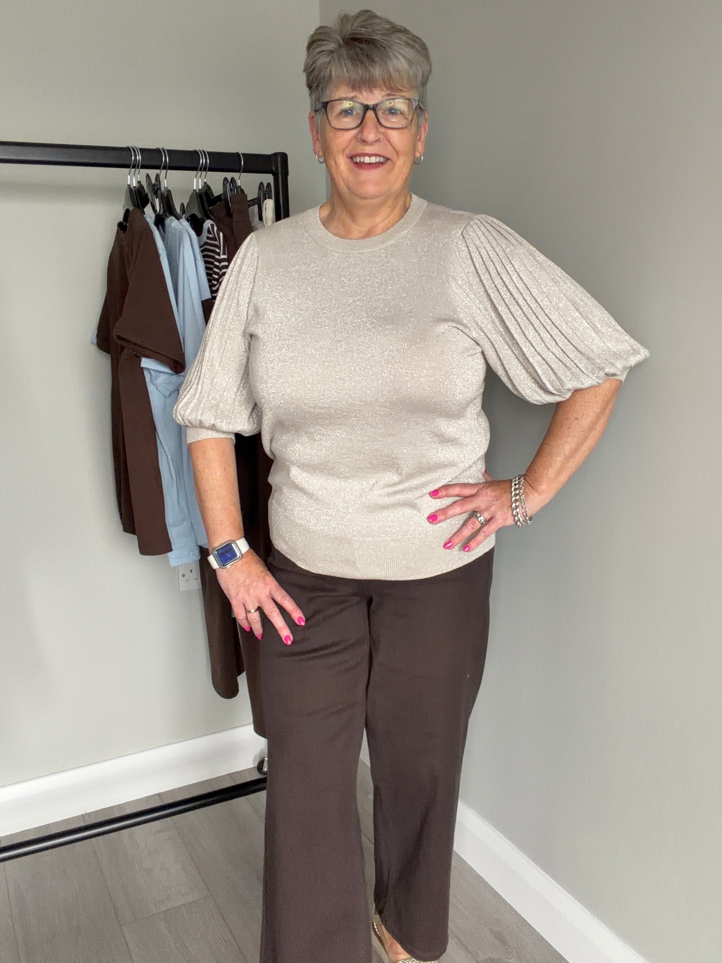 Kaffe KAregina Feather Grey Sparkle Pleat Pullover