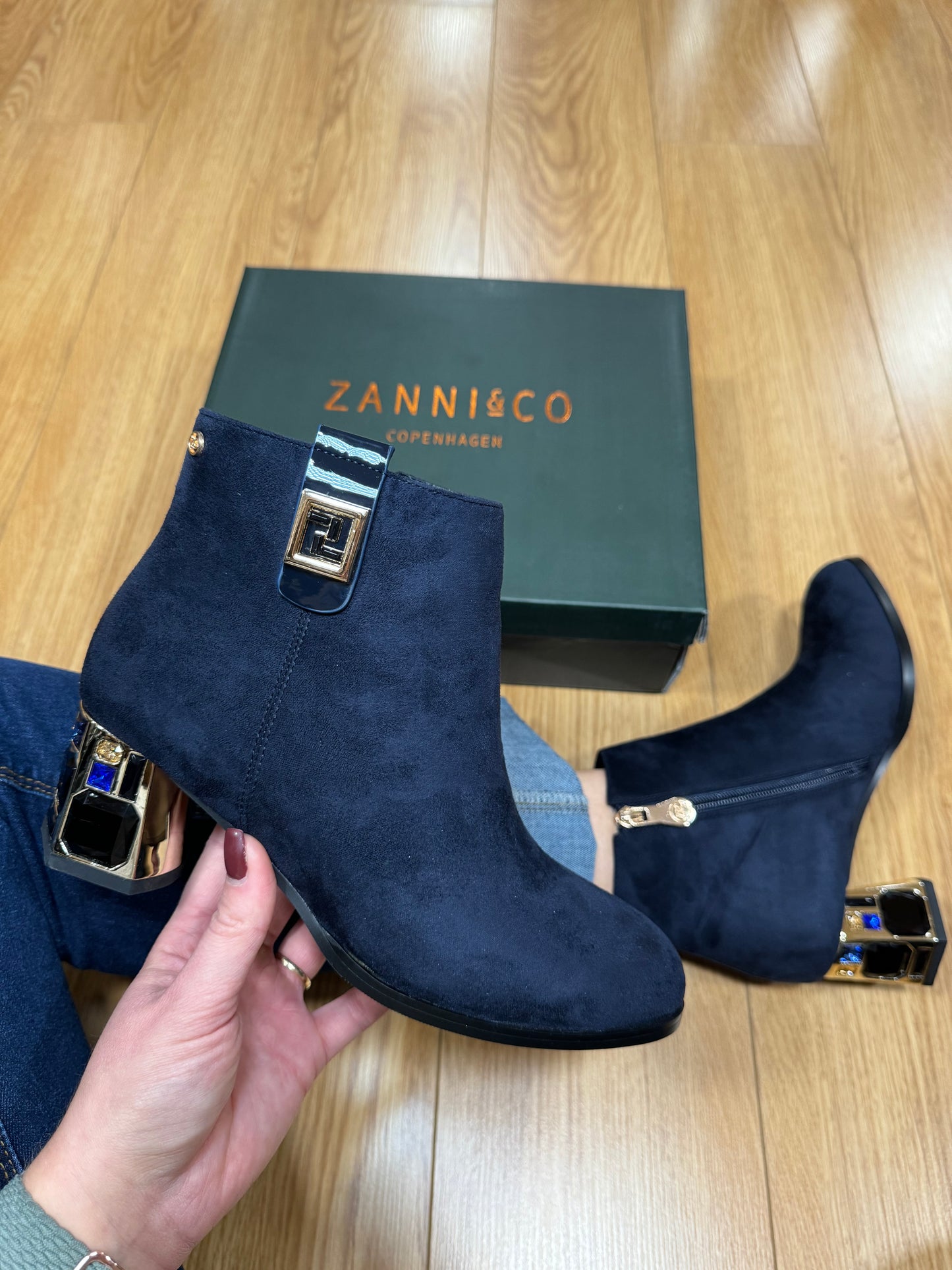 Zanni & Co Khan Navy Embellished Heel Boot