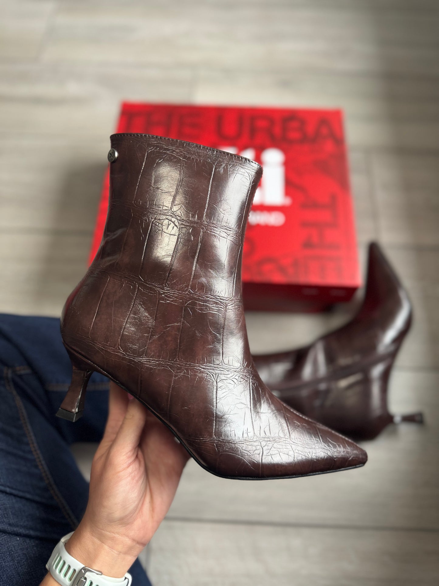 XTI Brown Croc Kitten Boot