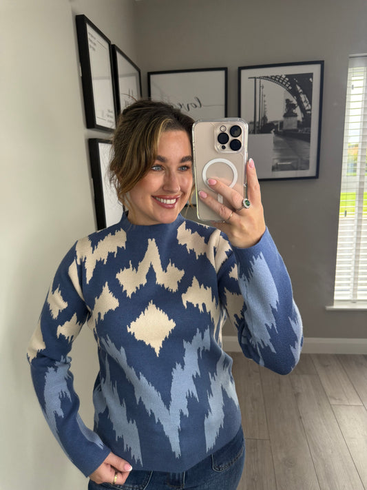 Blue/Beige Print Jumper