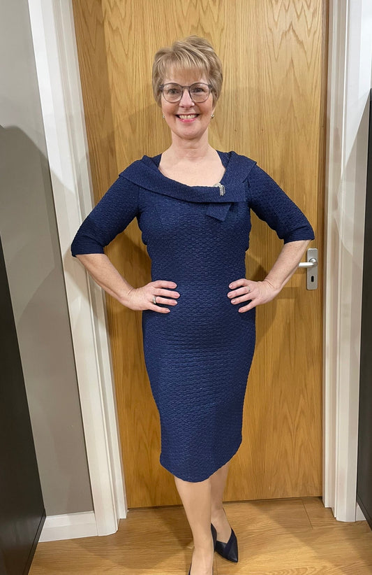 Cassandra Navy Brooch Dress