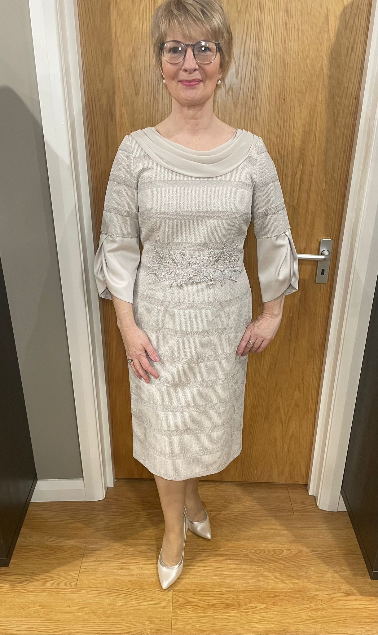 Lizabella Taupe Cowl Dress