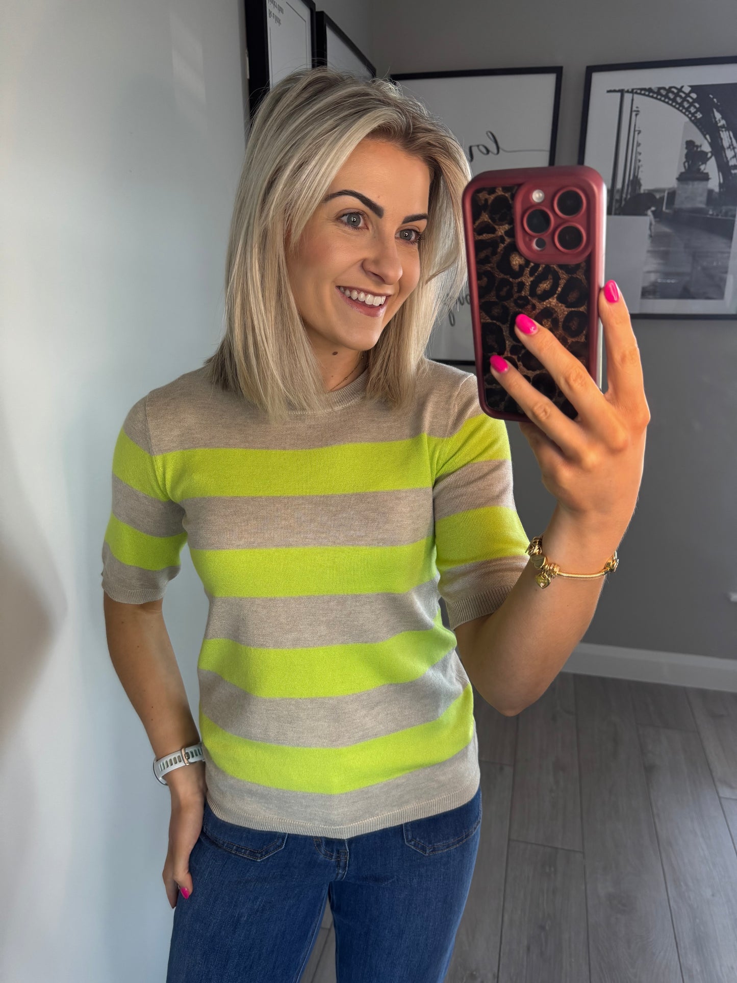 Kaffe KAlizza Feather/Lime Striped Knit