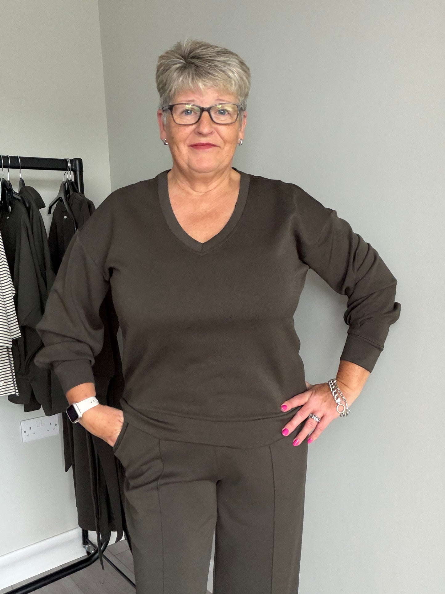 Relax & Renew Elara Khaki V Neck Sweater