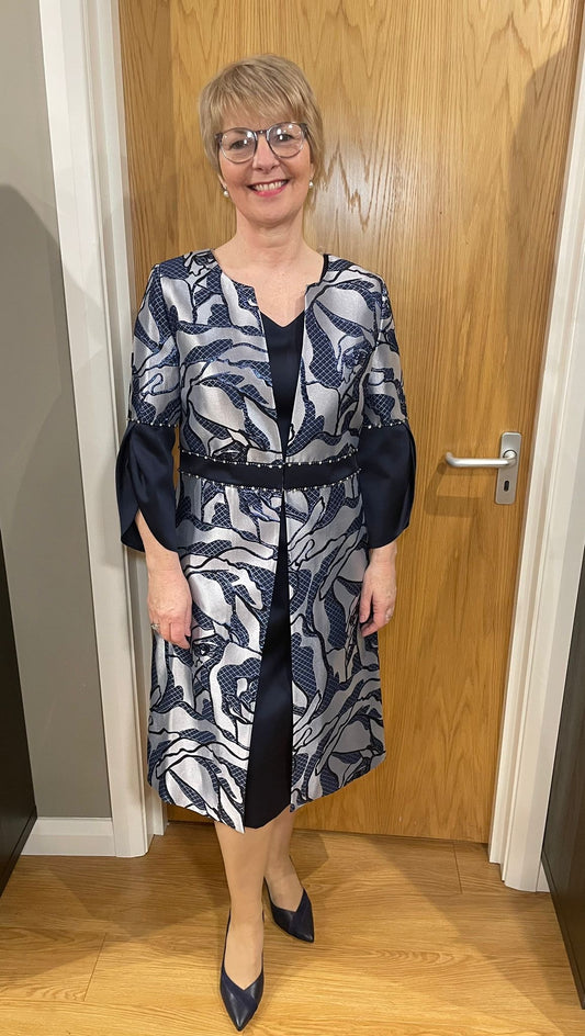 Lizabella Navy/Silver Dress & Jacket Two Piece