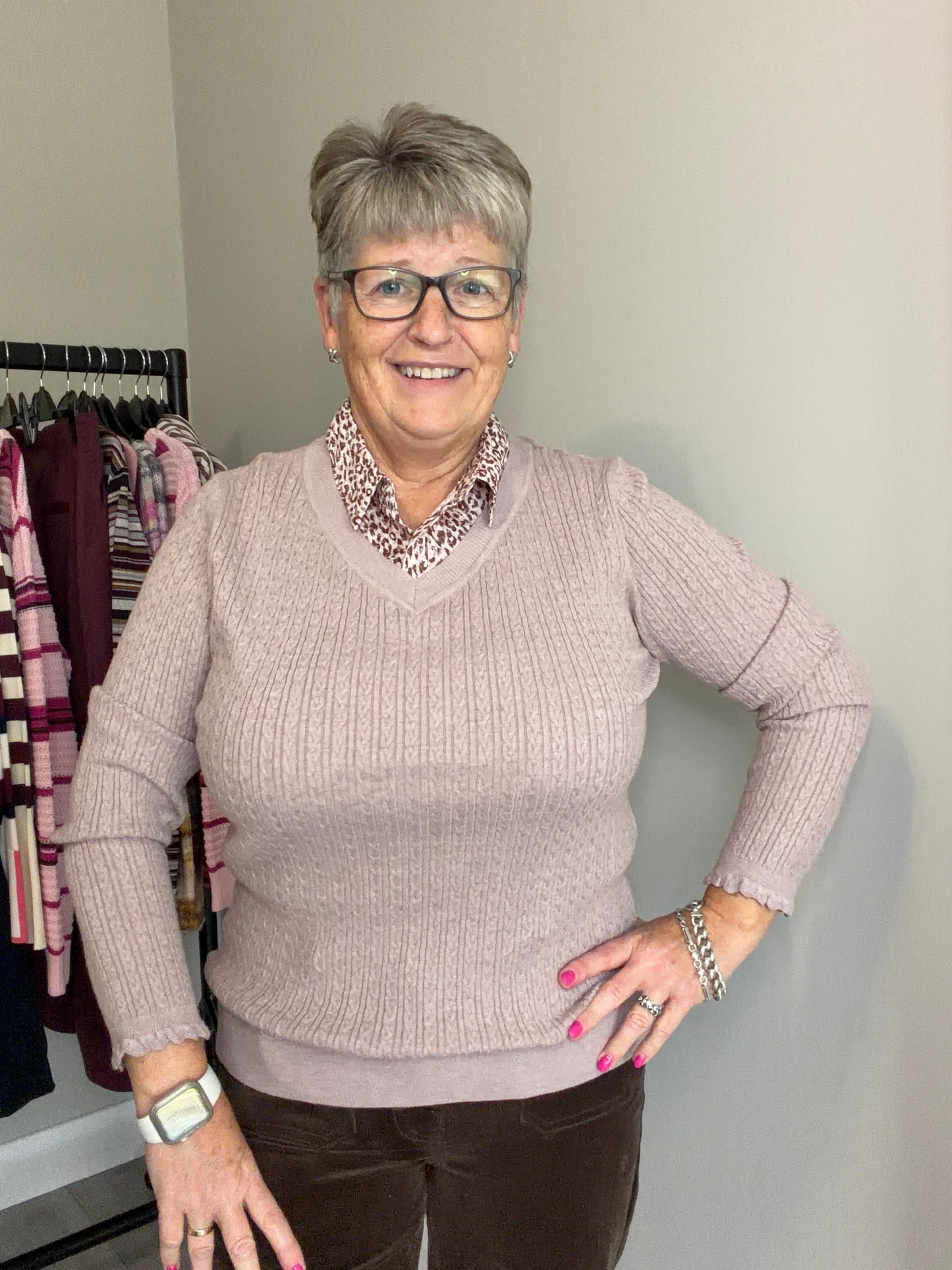 Mink/Leopard Collared Jumper