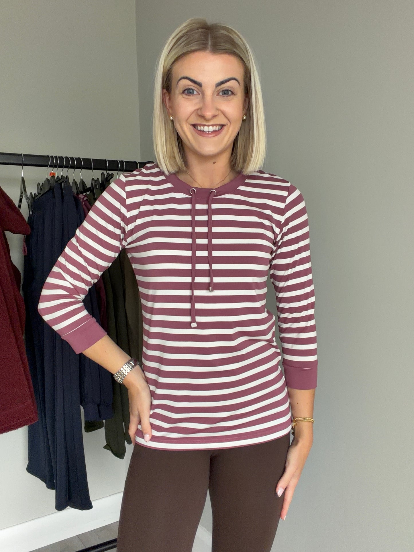 Grape/Off White Striped Top