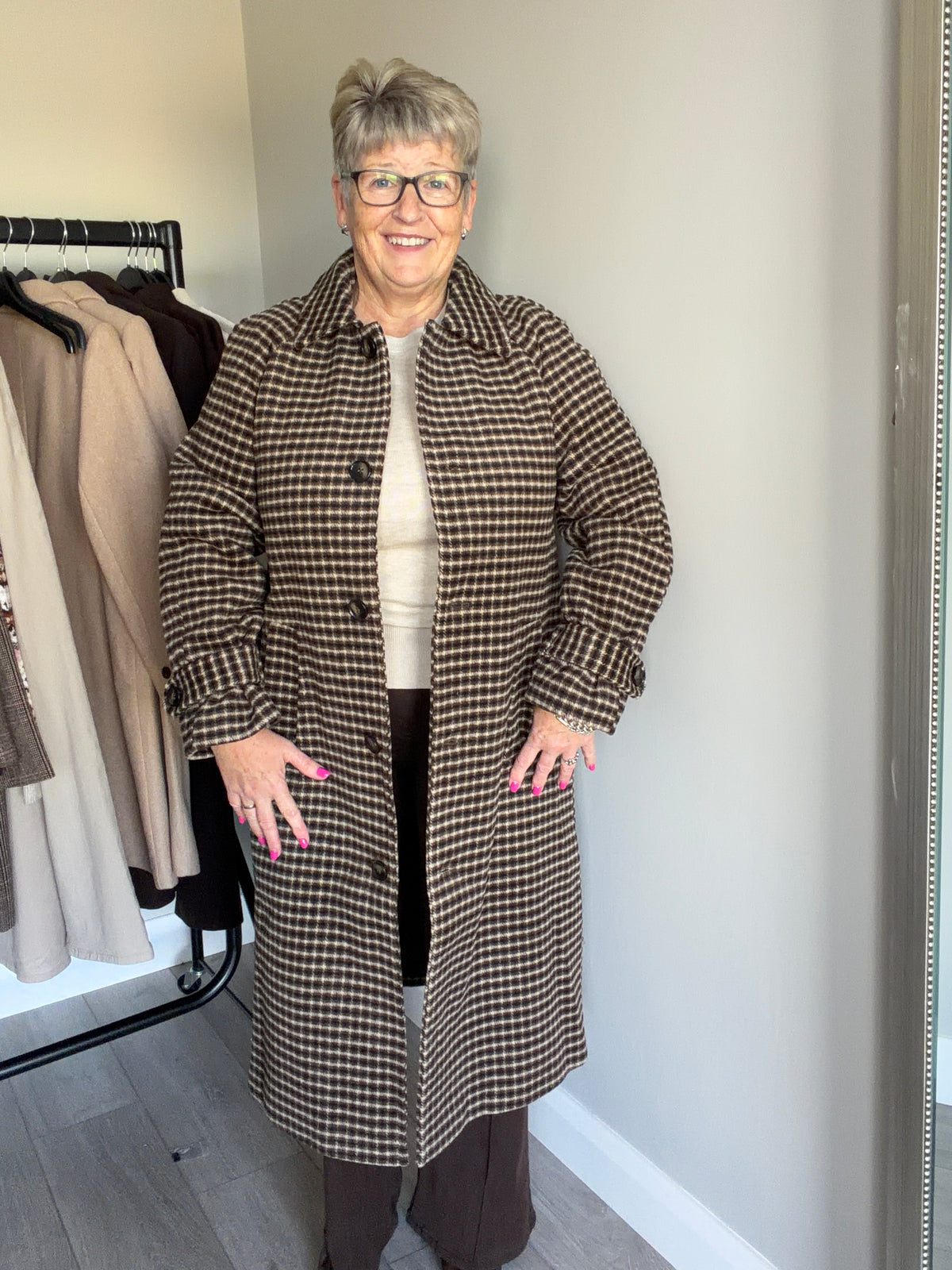 B.Young BYcamio Olive Check Coat