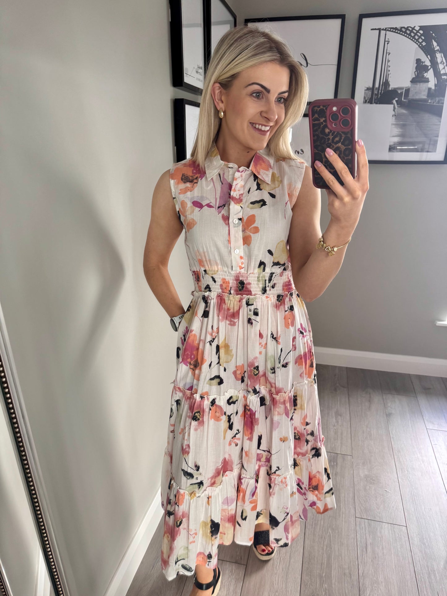 White/Lilac Print Maxi Dress