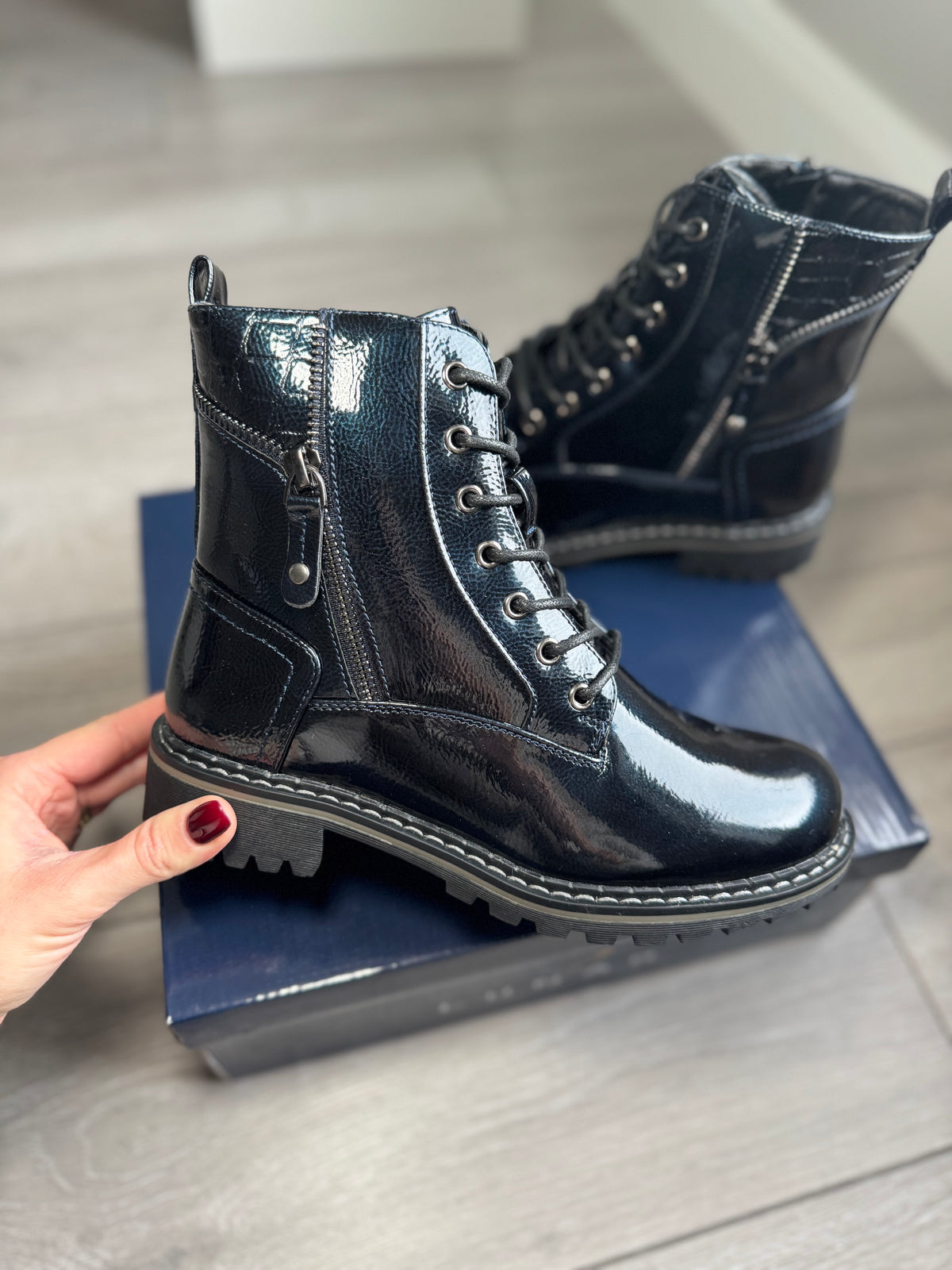 Lunar Allison Navy Patent Boot