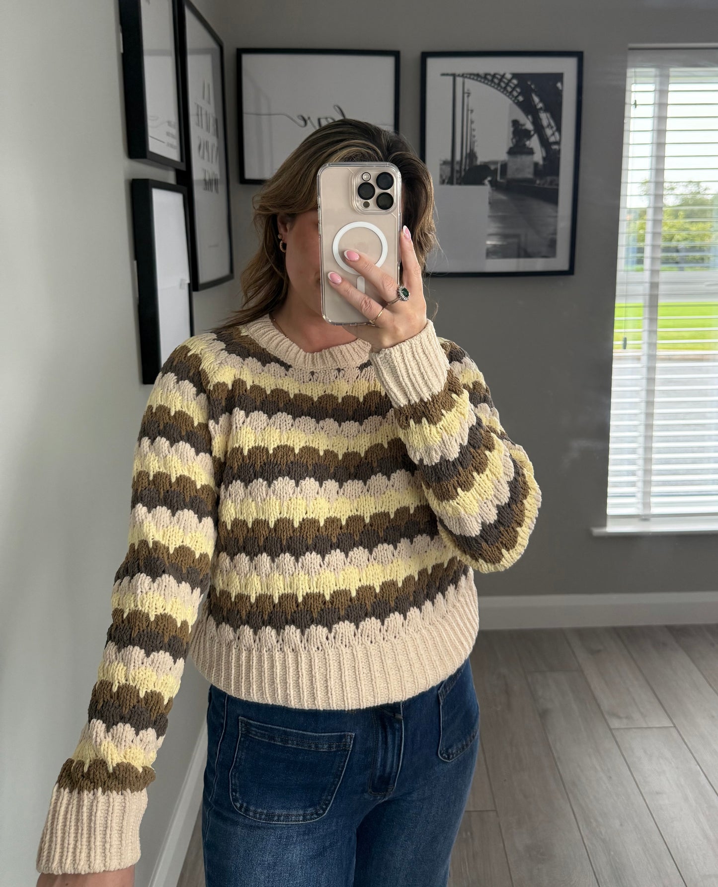 Freequent Beige/Olive Knit Jumper