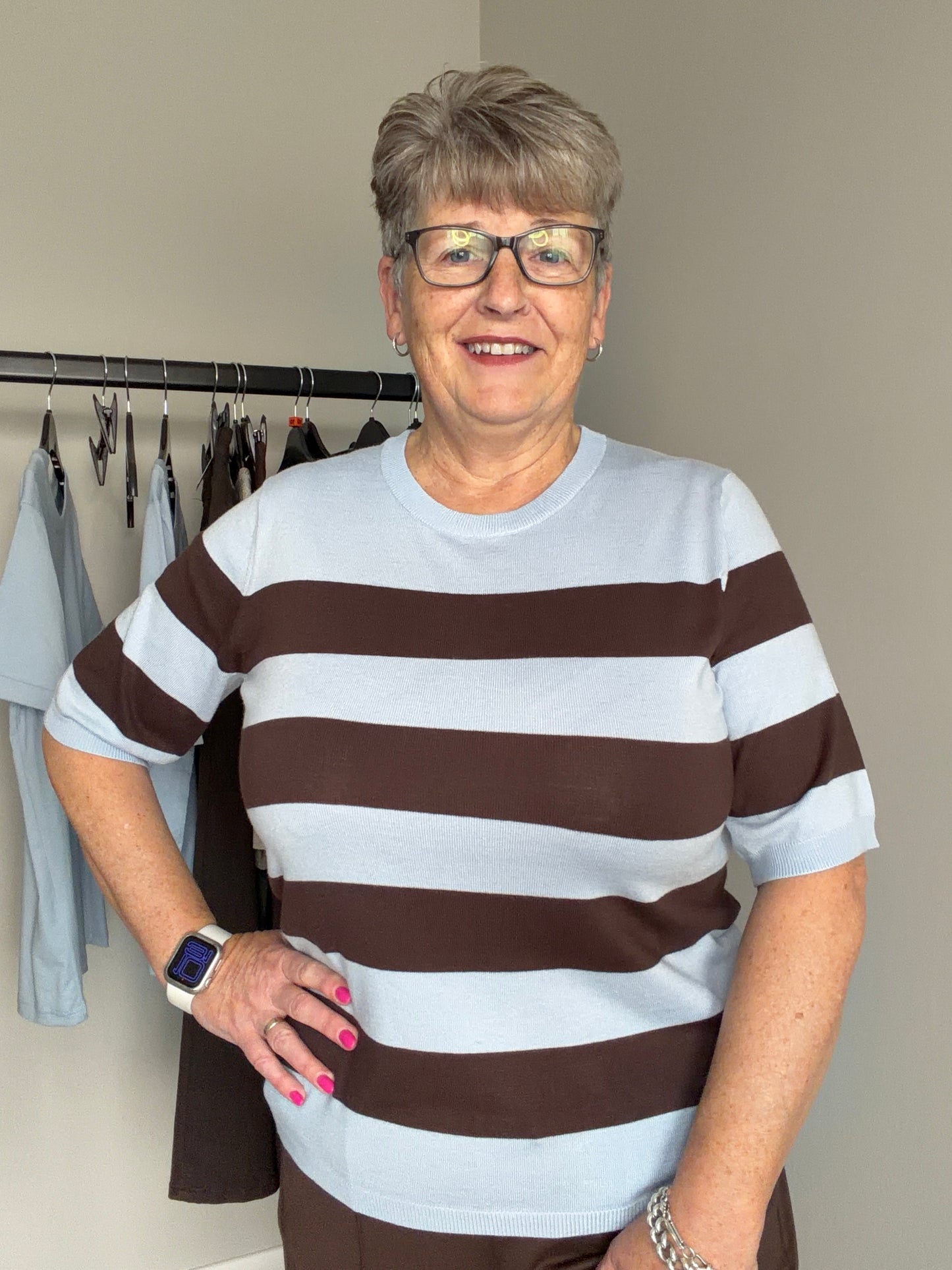 Kaffe KAlizza Blue Fog/Coffee Bean Striped Pullover