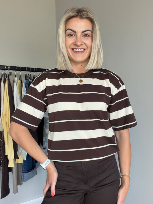 Kaffe KAwinny Coffee Bean/Turtledove Striped T-Shirt