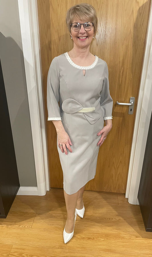 Lizabella Taupe Pearl Dress