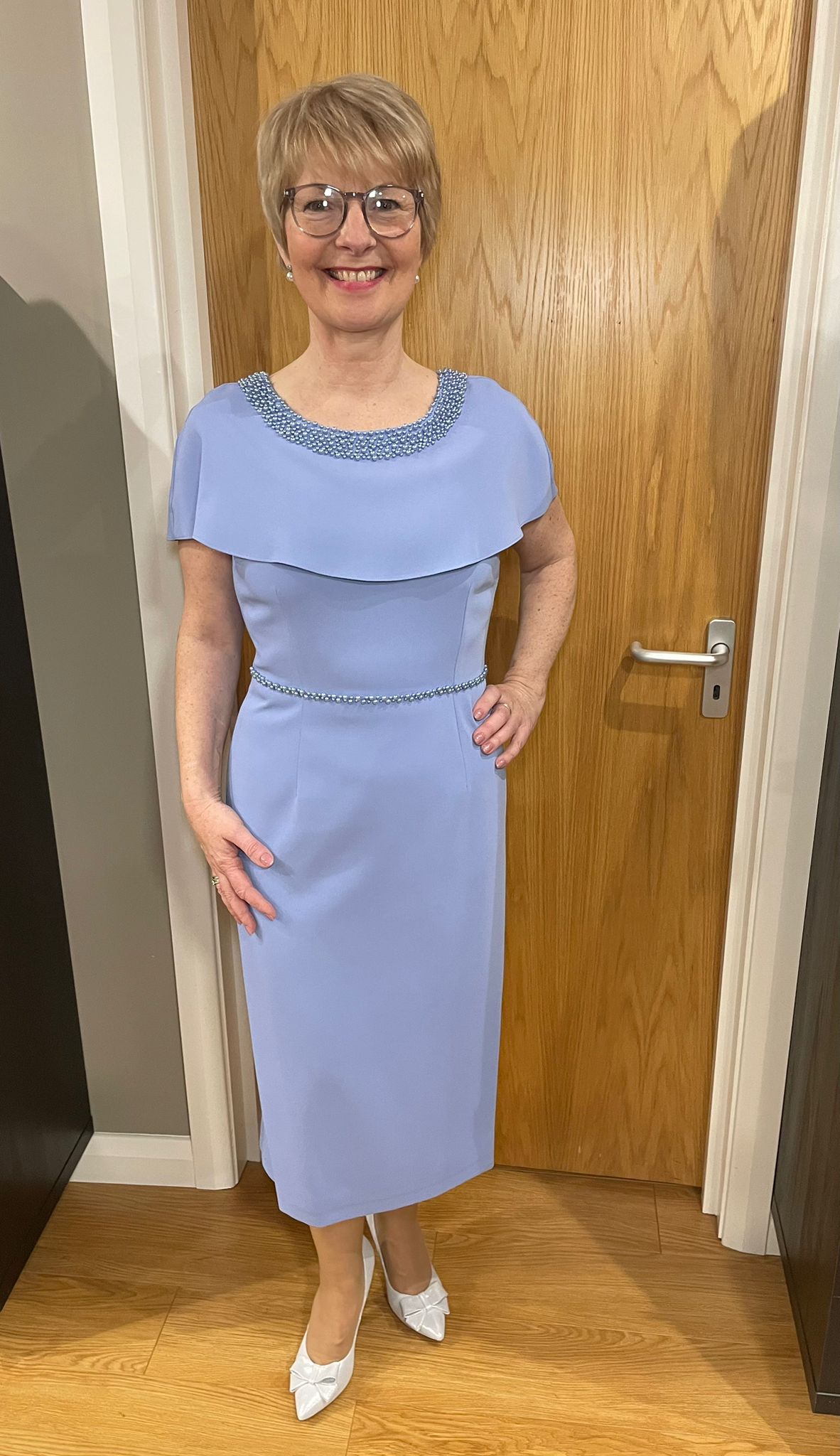 Lizabella Cornflower Blue Pearl Dress