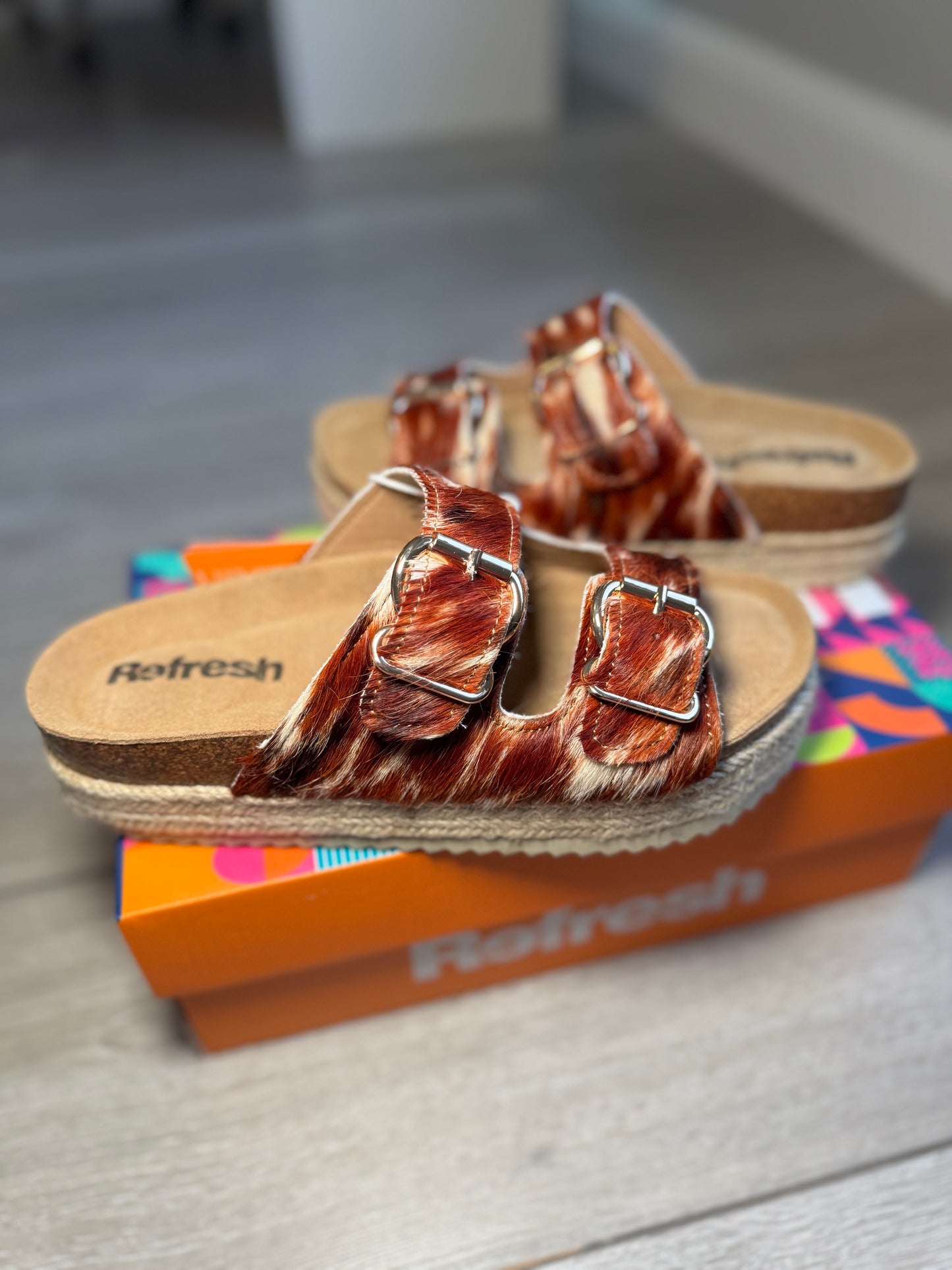 Refresh Cow Print Espadrille Slider
