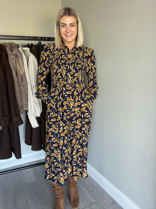 Mudflower Navy/Mustard Soft Touch Dress