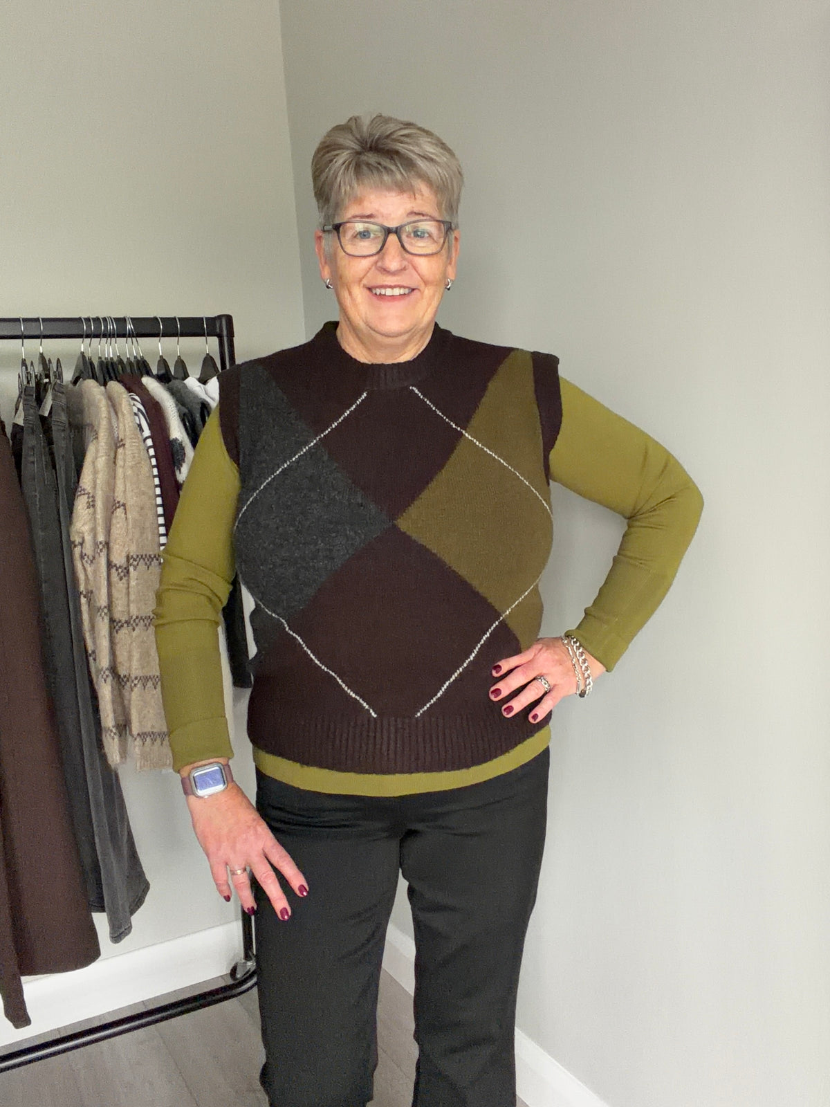 B.Young BYosmilla Brown Argyle Slipover