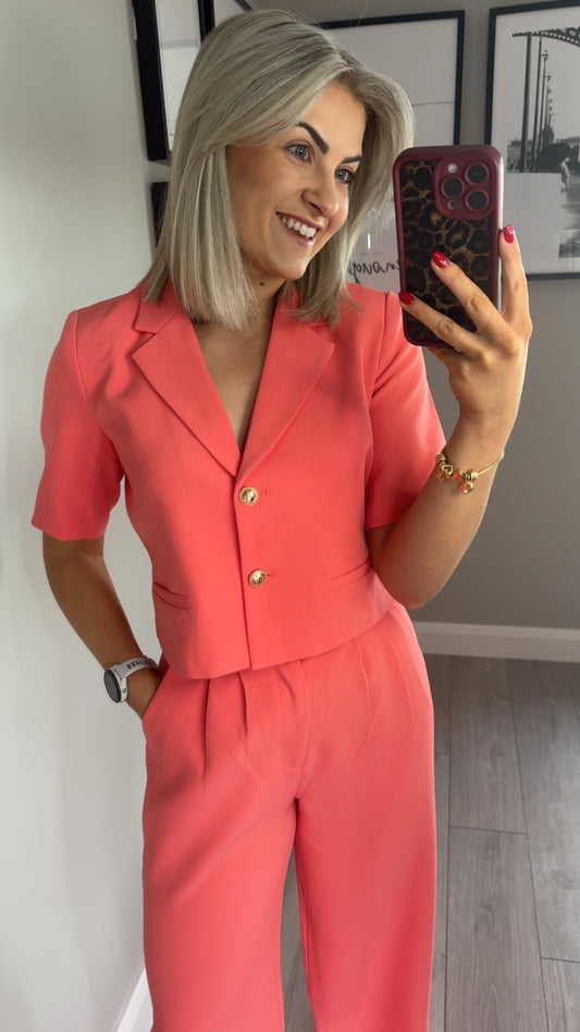 Rant & Rave Mariana Coral Cropped Blazer