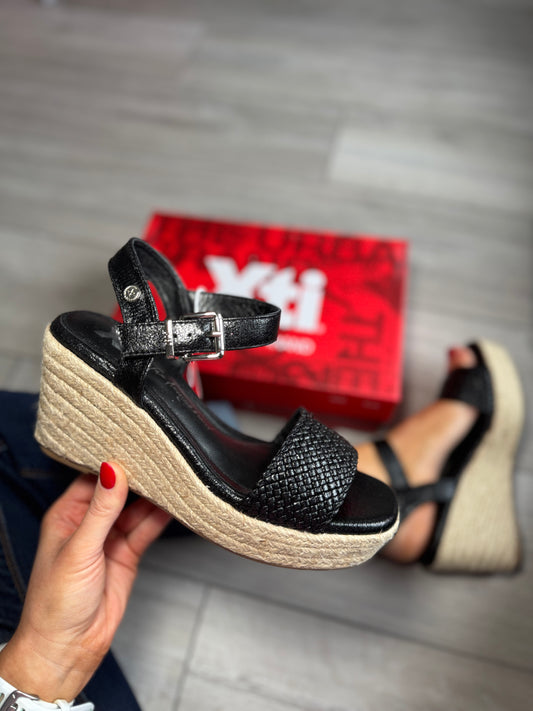 XTI Black Espadrille Wedge Sandal