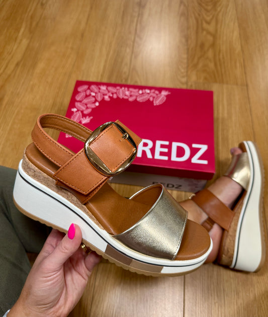 Redz Tan/Gold Wedge Sandal