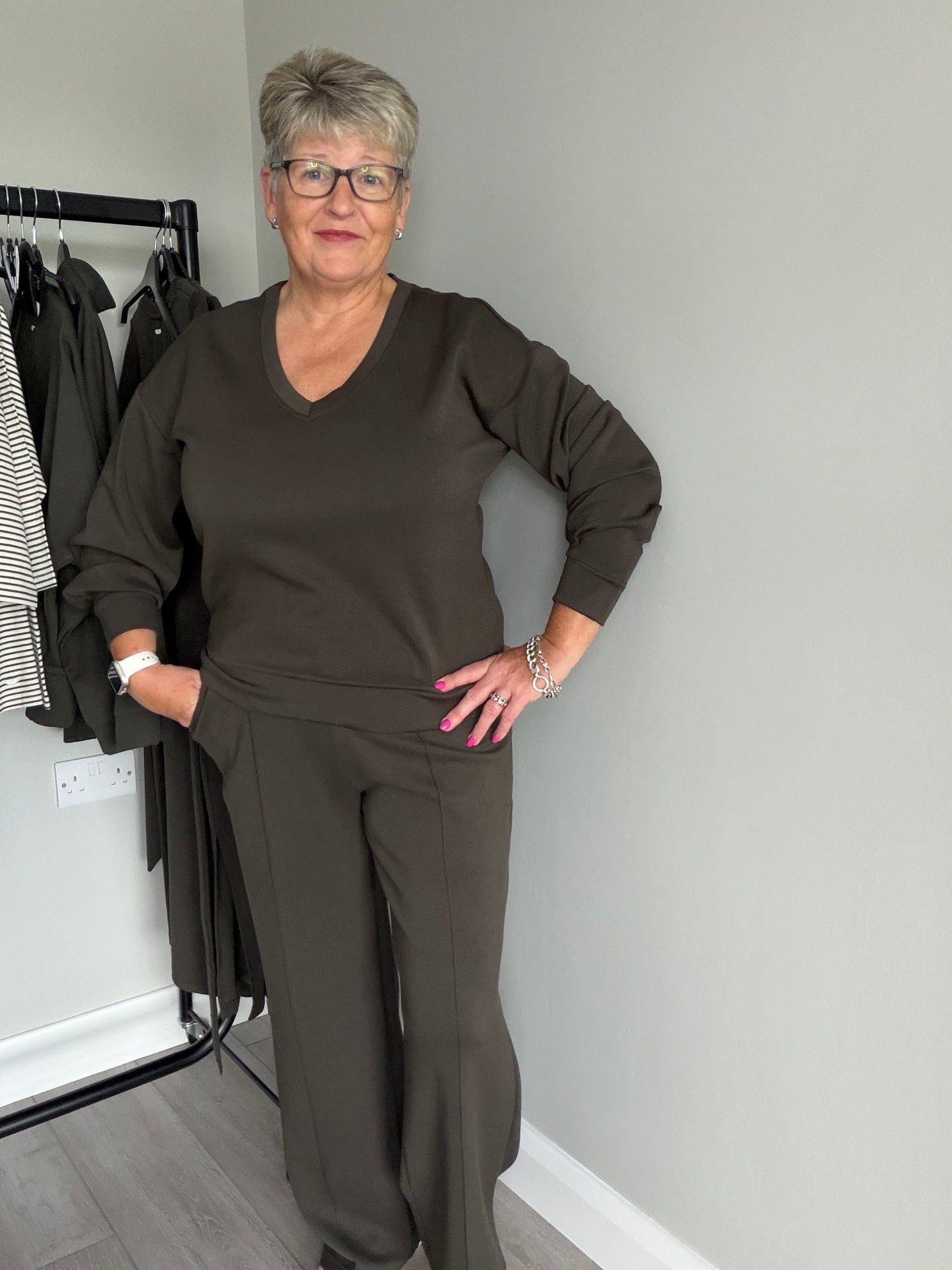 Relax & Renew Elara Khaki V Neck Sweater