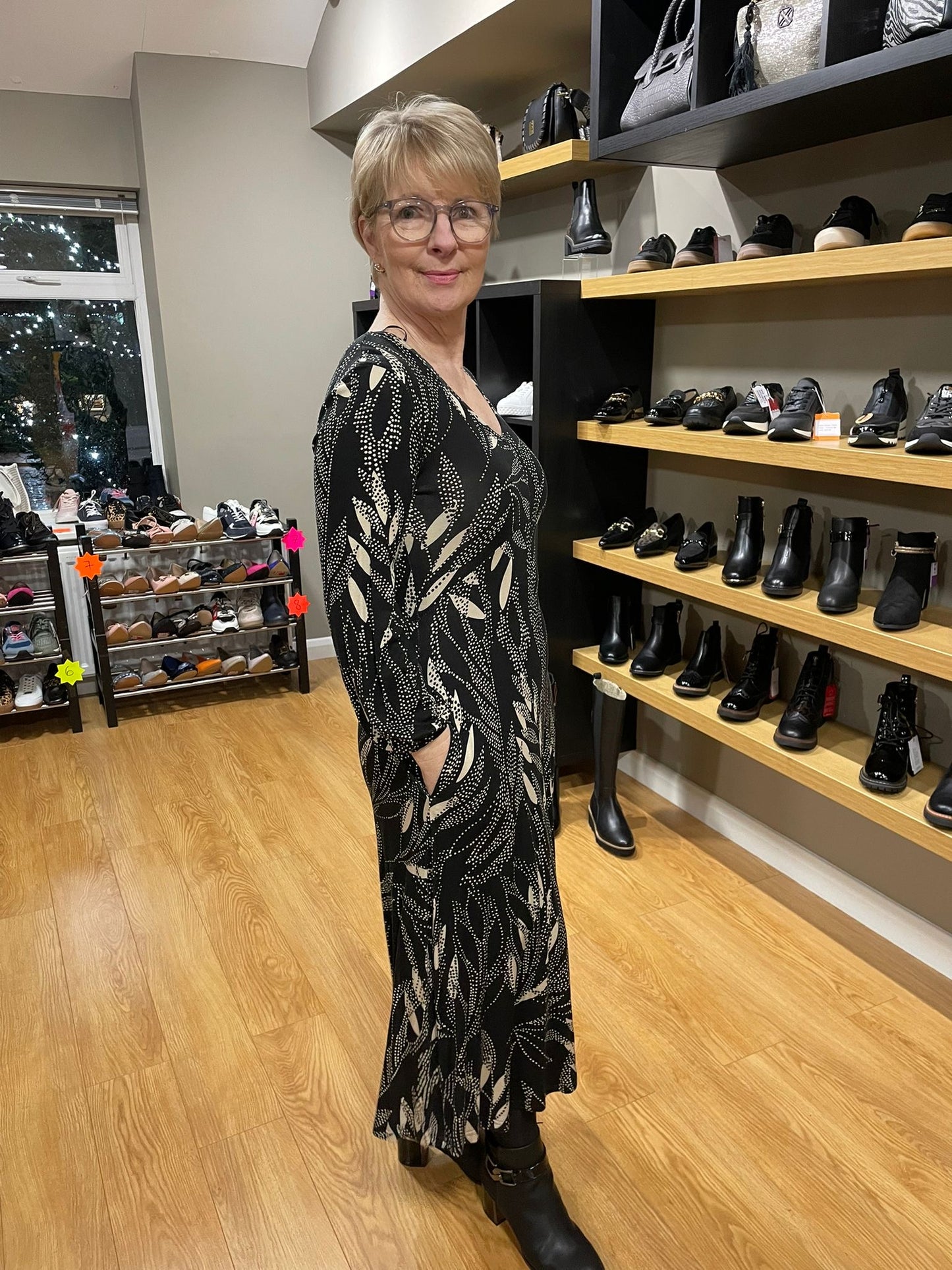 Pomodoro Black/Beige Leaf Dress