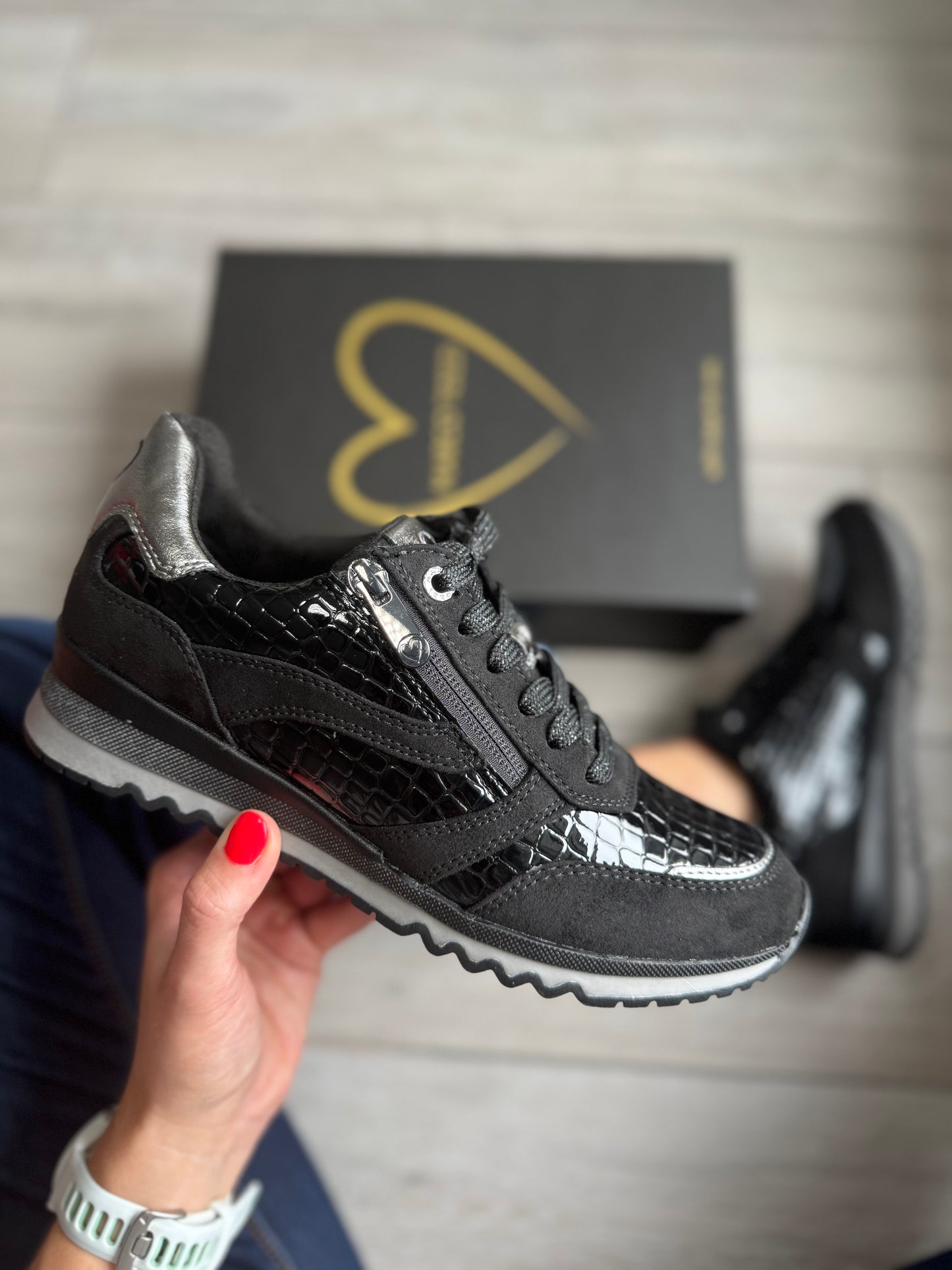 Marco Tozzi Black Patent Zip Trainer