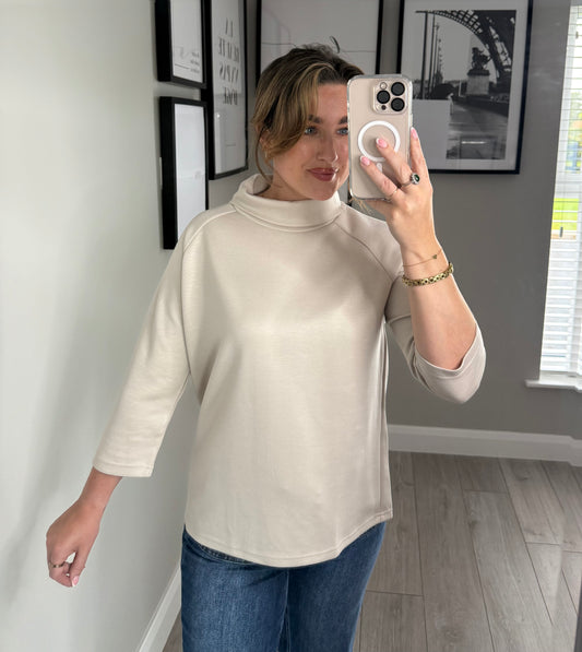 Beige Button Back Top