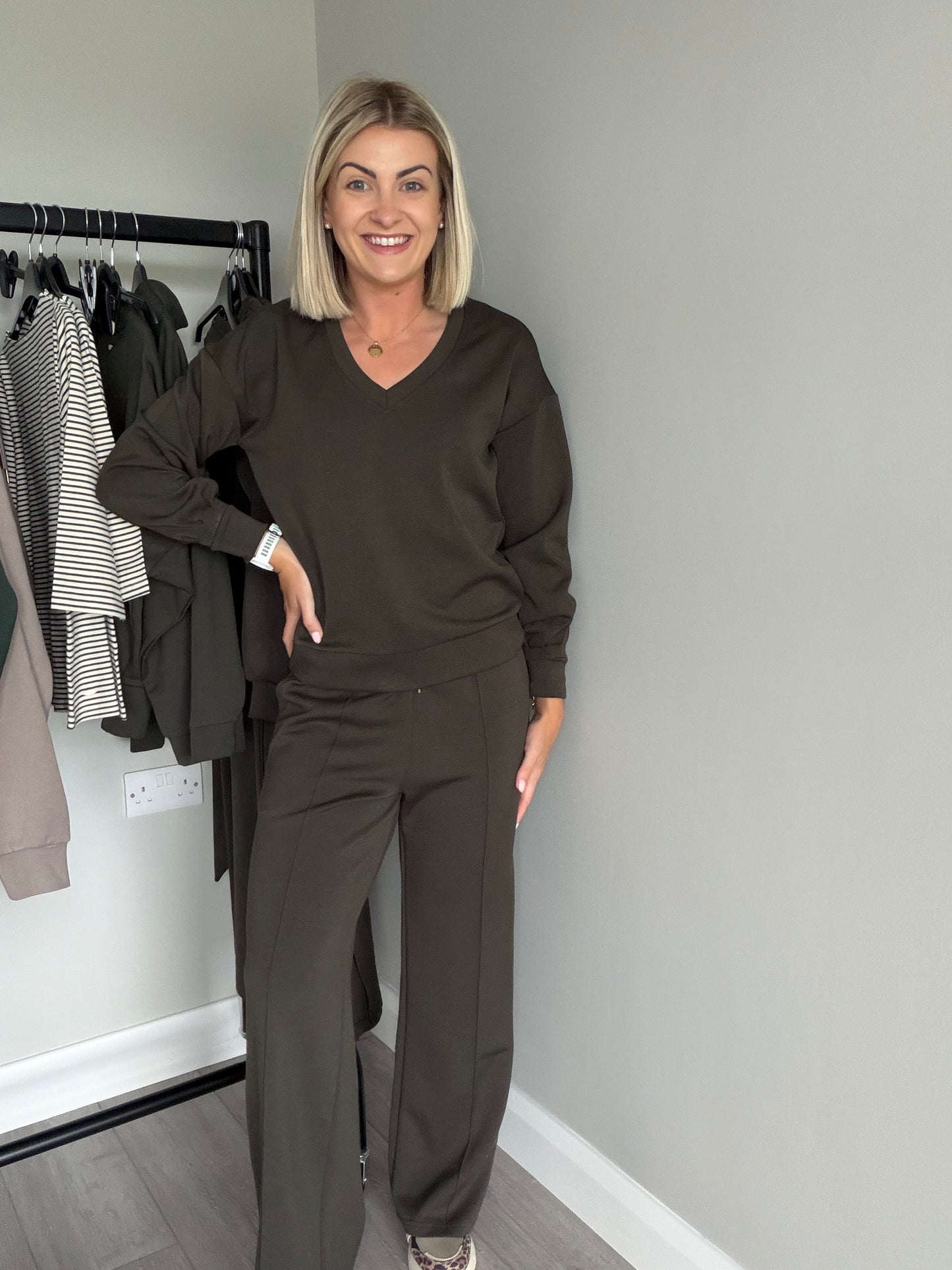 Relax & Renew Elara Khaki V Neck Sweater