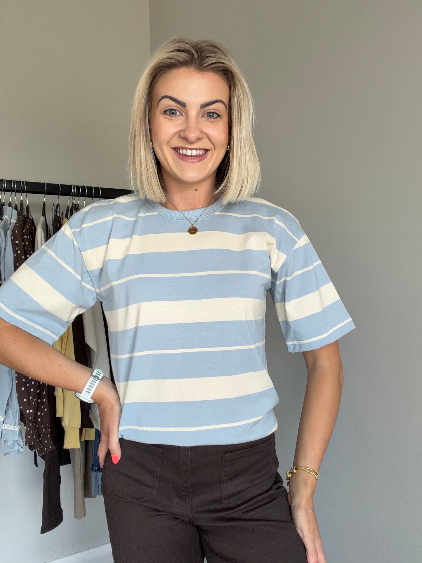 Kaffe KAwinny Blue Fog/Turtledove Striped T-Shirt