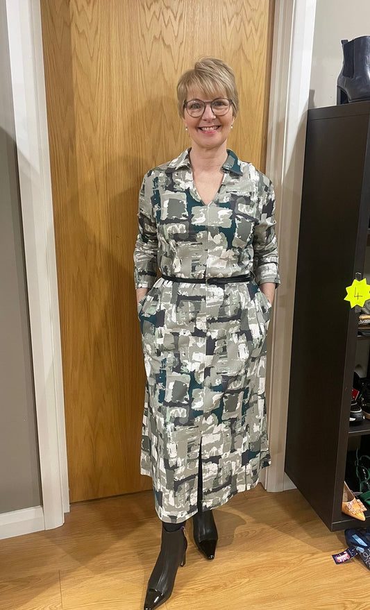 Pomodoro Sage Print Shirt Dress