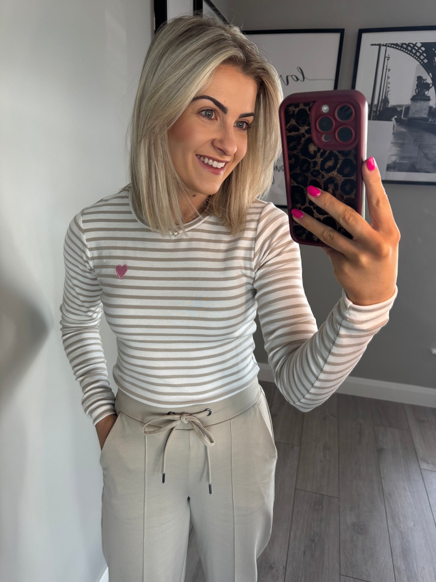 Kaffe Liddy Chalk/Feather/Pink Striped L/S T-Shirt