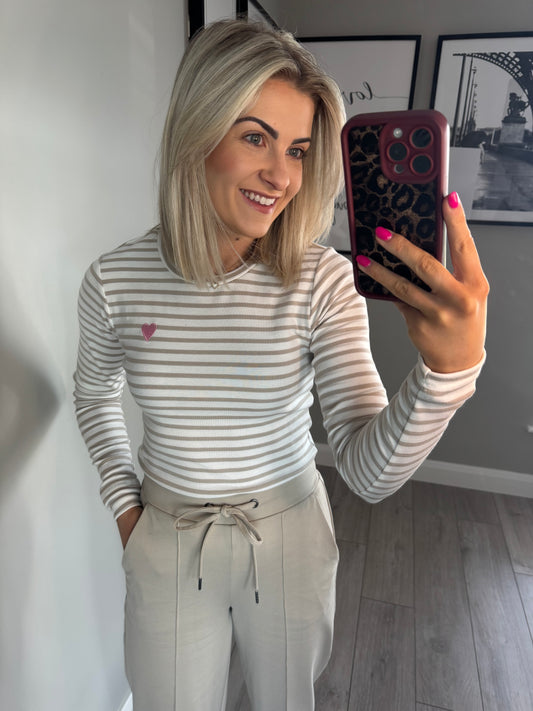 Kaffe Liddy Chalk/Feather/Pink Striped L/S T-Shirt