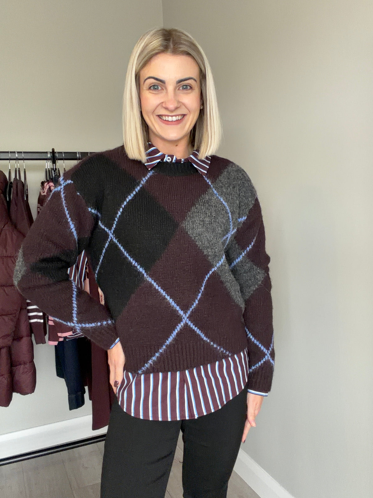 Kaffe KAgrith Fudge/Grey Argyle Knit