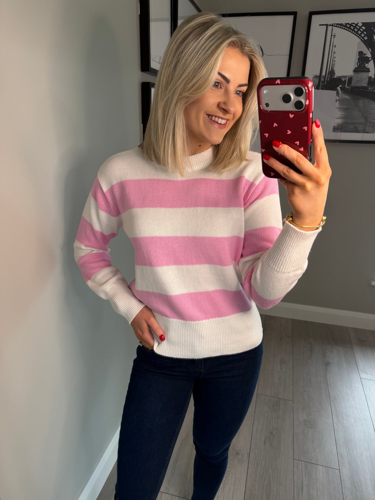 Kaffe KAharriet Chalk/Pink Knit Pullover