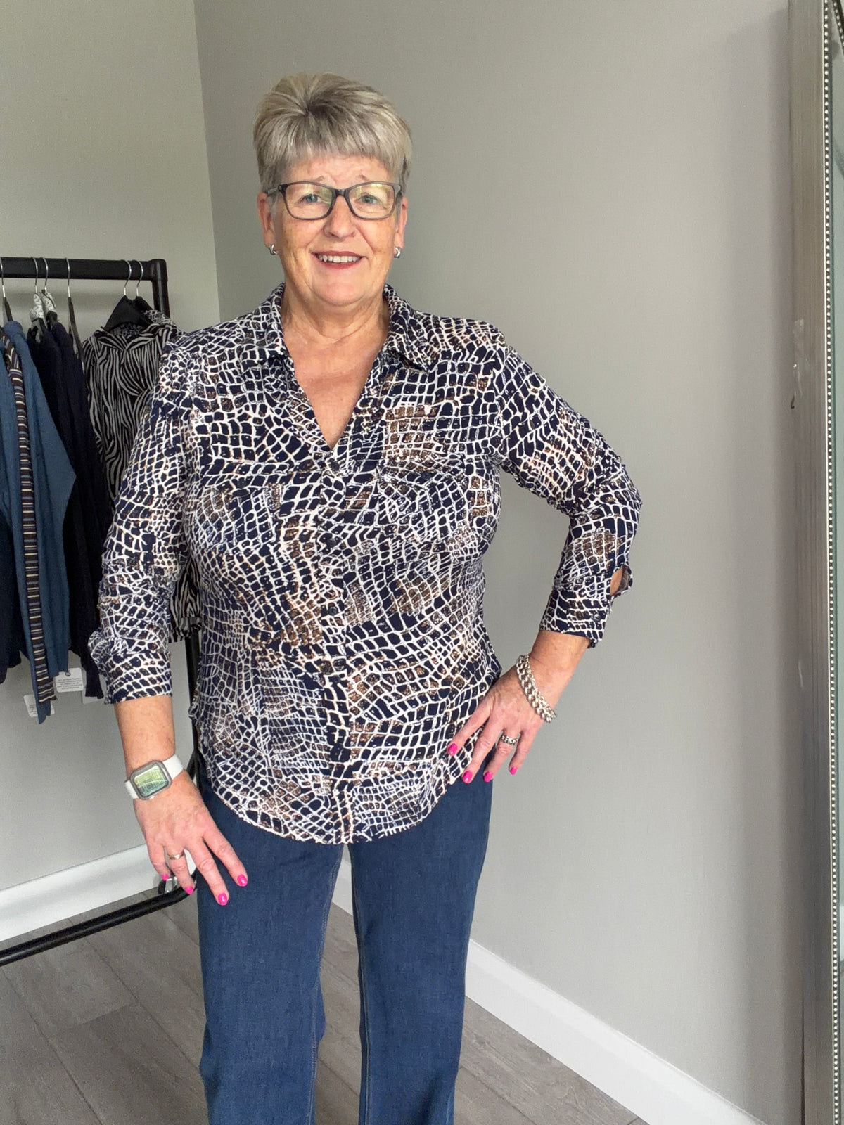 Emreco Navy/Cream Collared Blouse