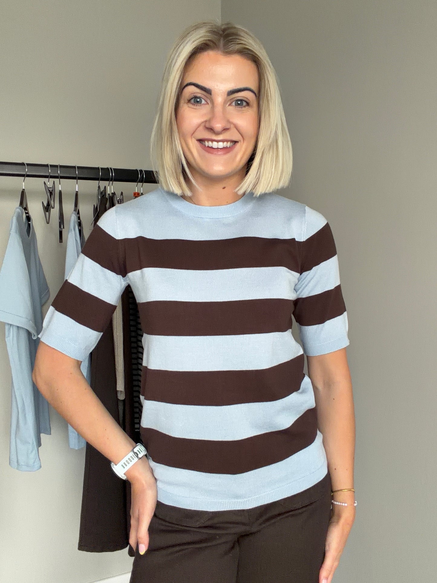 Kaffe KAlizza Blue Fog/Coffee Bean Striped Pullover