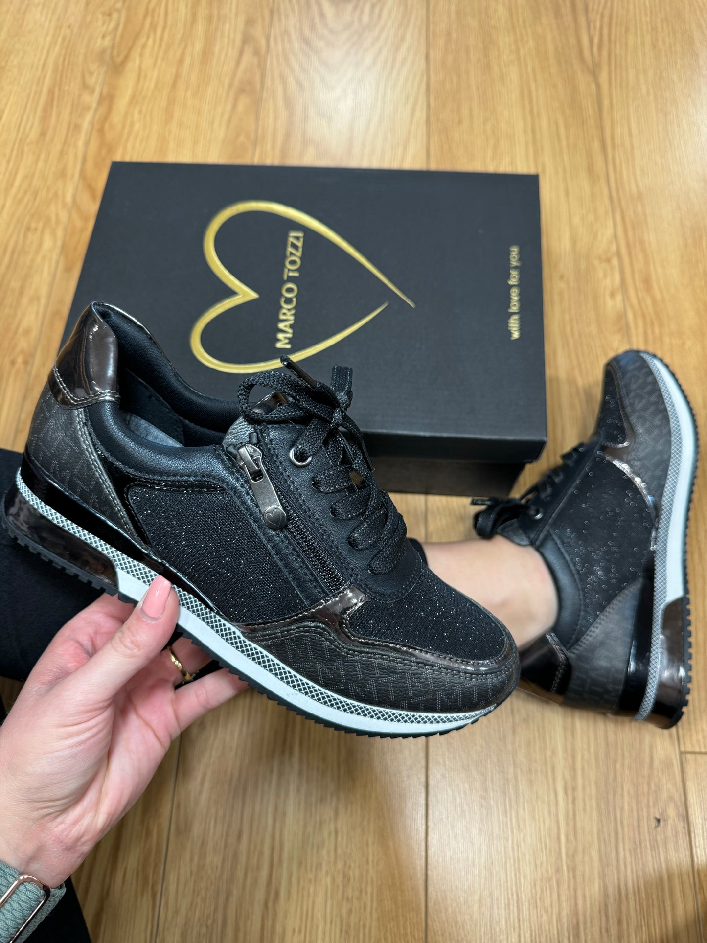 Marco Tozzi Black Logo/Sparkle Trainer