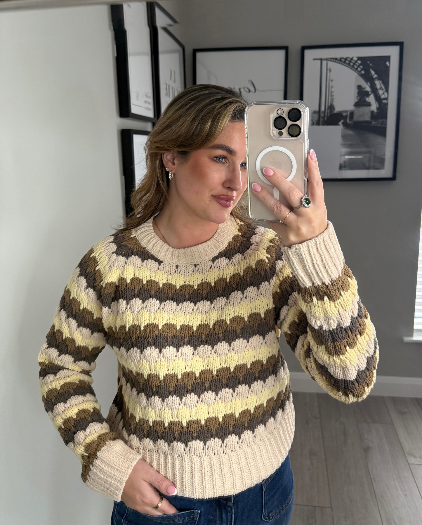 Freequent Beige/Olive Knit Jumper