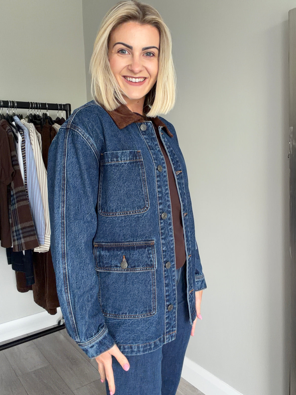 Kaffe KAgordie Dark Denim/Brown Cord Jacket