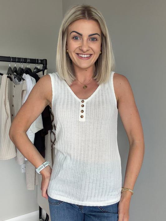 Freequent White Ribbed Vest Top