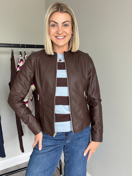 B.Young BYacom Java Brown Faux Leather Jacket