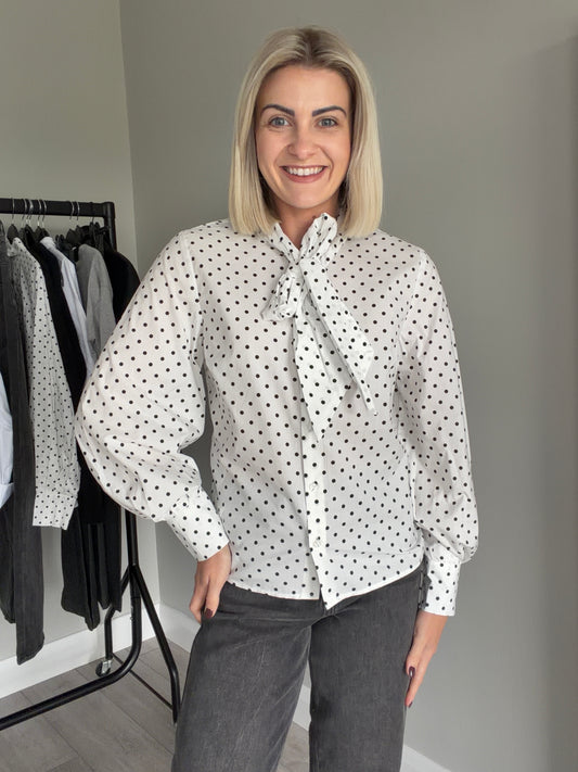 Kaffe Kamilly White Polka Tie Shirt