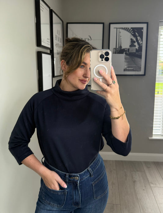 Navy Button Back Top