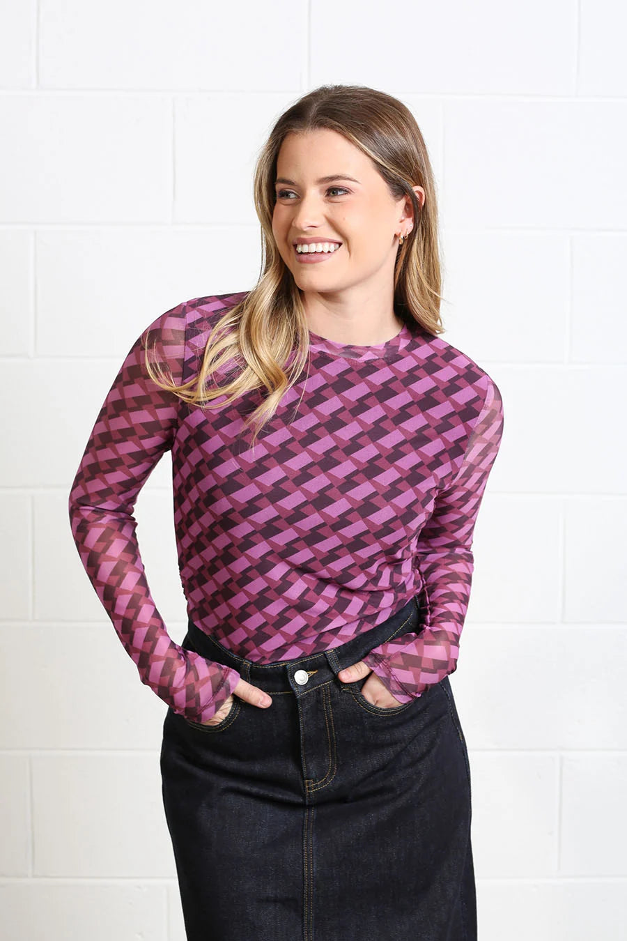 Rant & Rave Alanna Burgundy Mesh Top