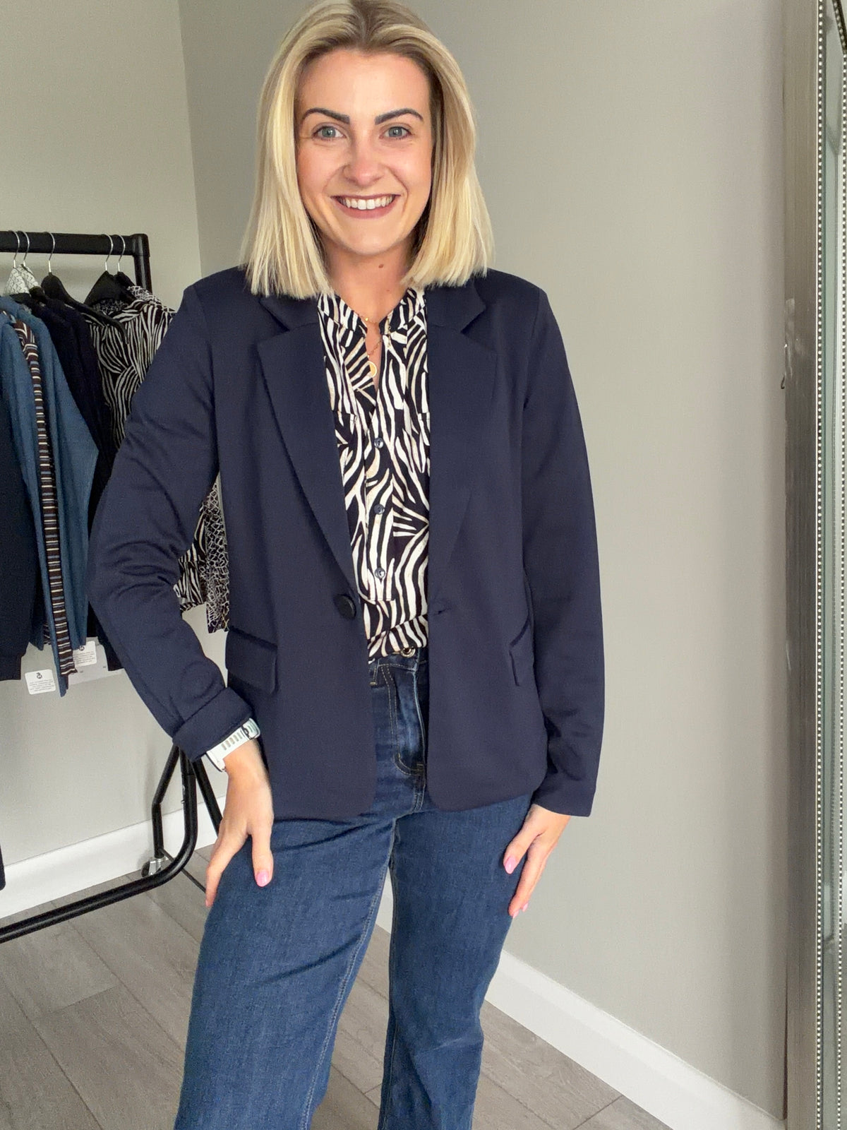 Freequent Navy Jersey Blazer