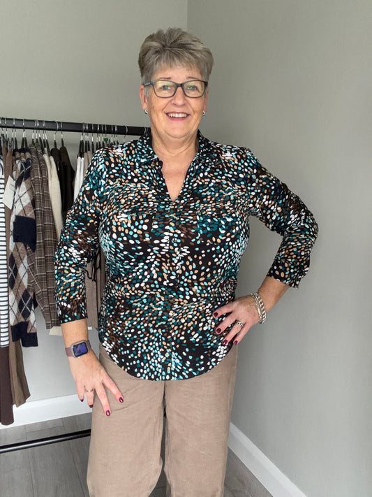 Emreco Black/Teal Speckled Blouse