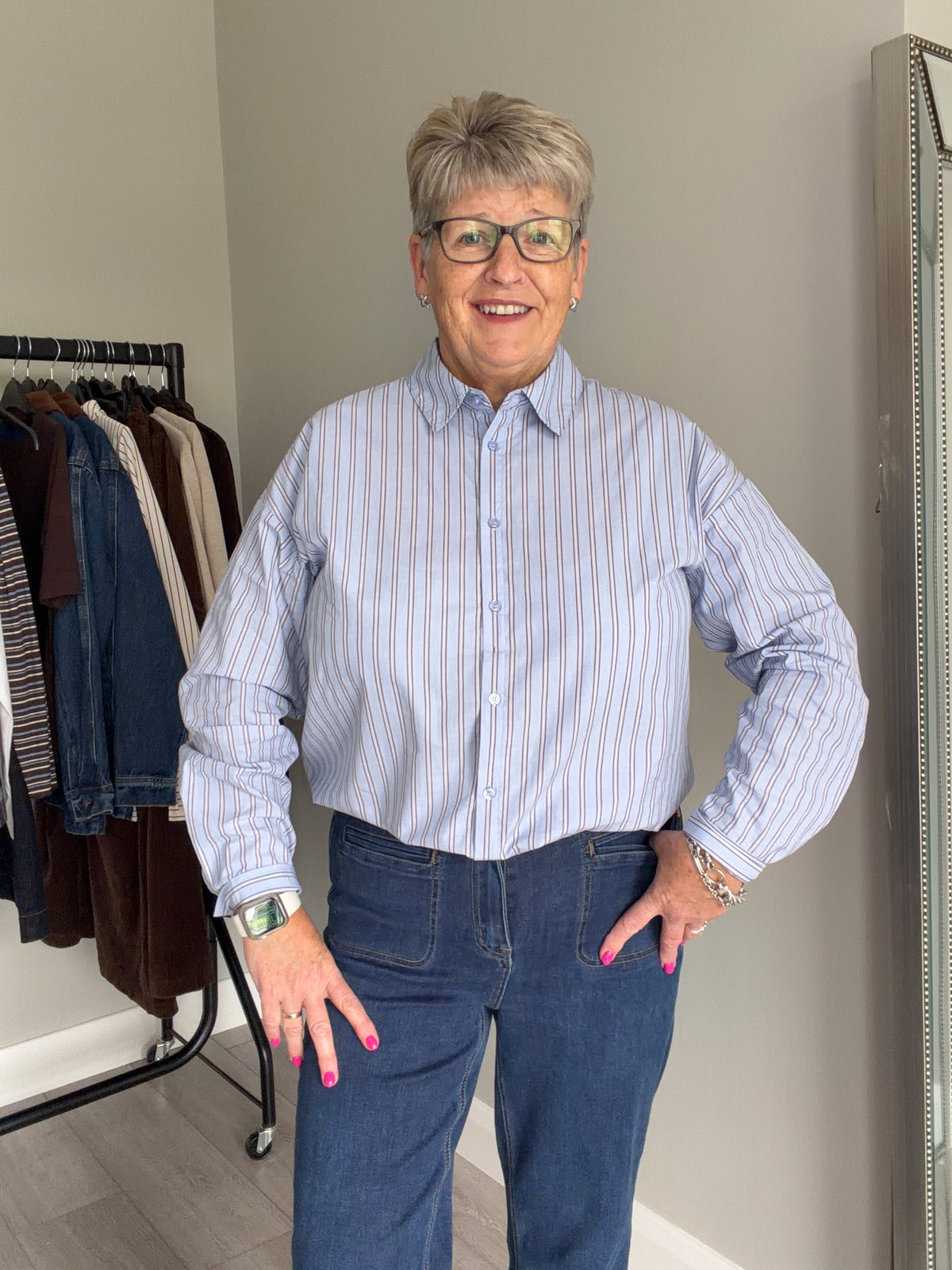B.Young BYhene Chambray Blue/Brown Striped Shirt