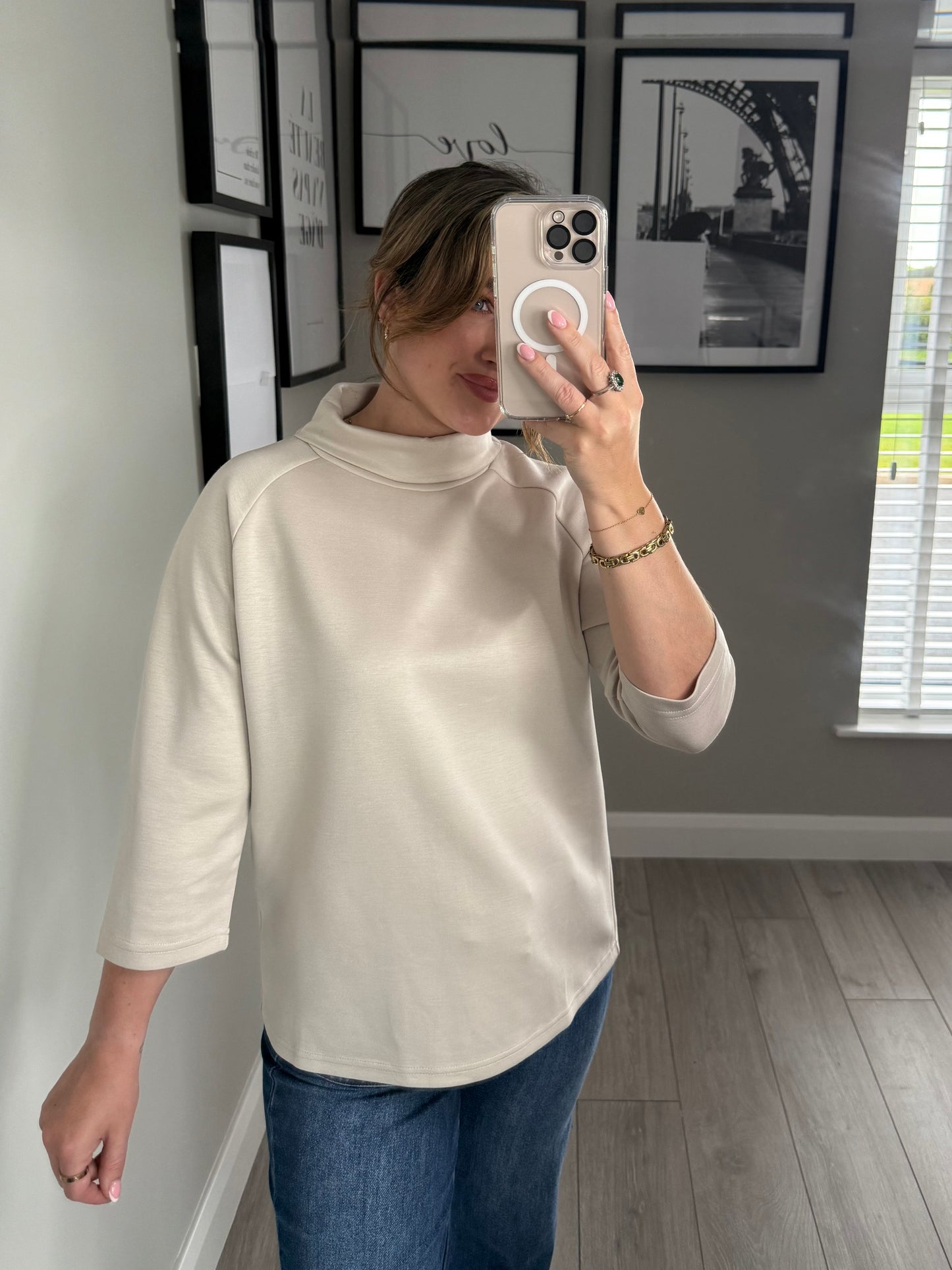 Beige Button Back Top